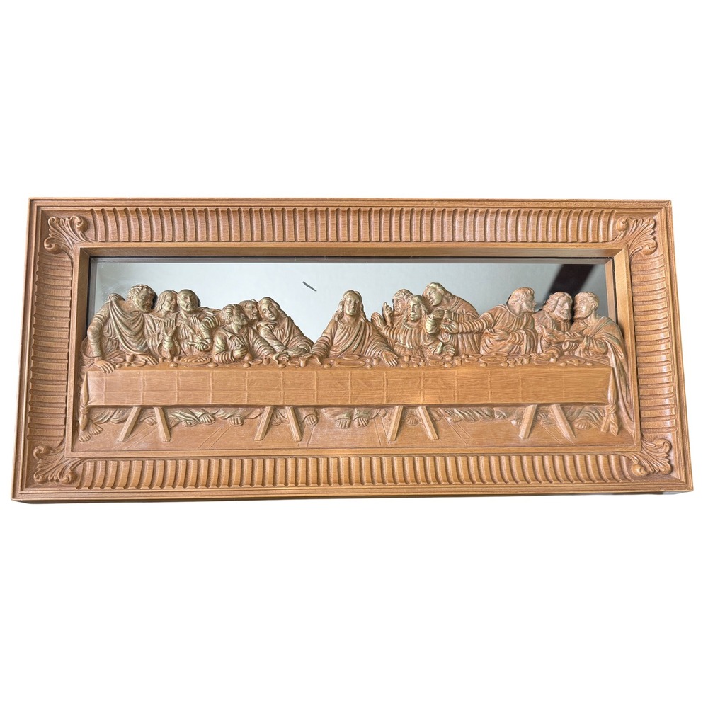 Vintage Homco The Last Supper 3D Relief Mirror Wall Art Faux Wood Frame 7651 USA